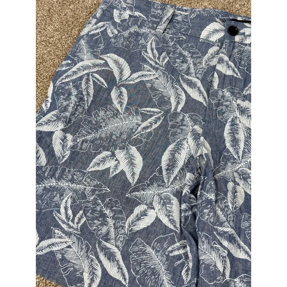 Banana Republic Aiden Shorts Mens 34 Blue White Tropical‎ Linen Cotton Coastal